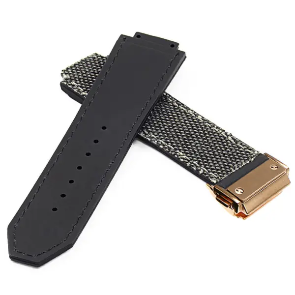 Hb.l3.1.yg DASSARI Canvas Strap For Hublot Big Bang W Yellow Gold Buckle In Black 2