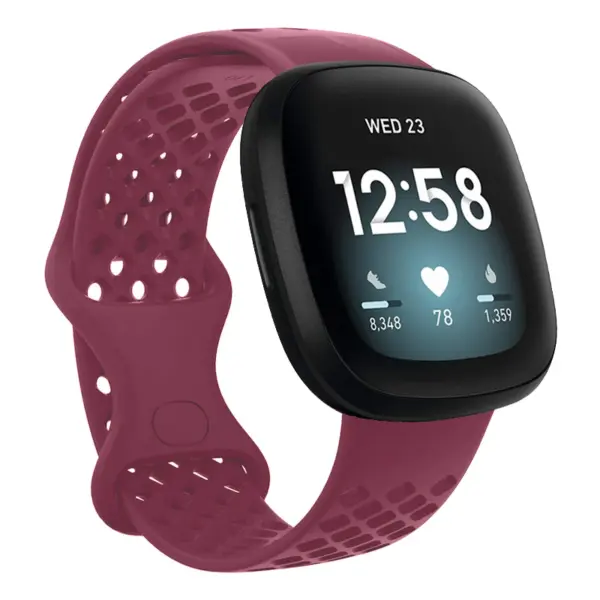Fb.r53.6 Main Wine Red StrapsCo Perforated Silicone Rubber Infinity Watch Band Strap For Fitbit Versa 3 & Fitbit Sense