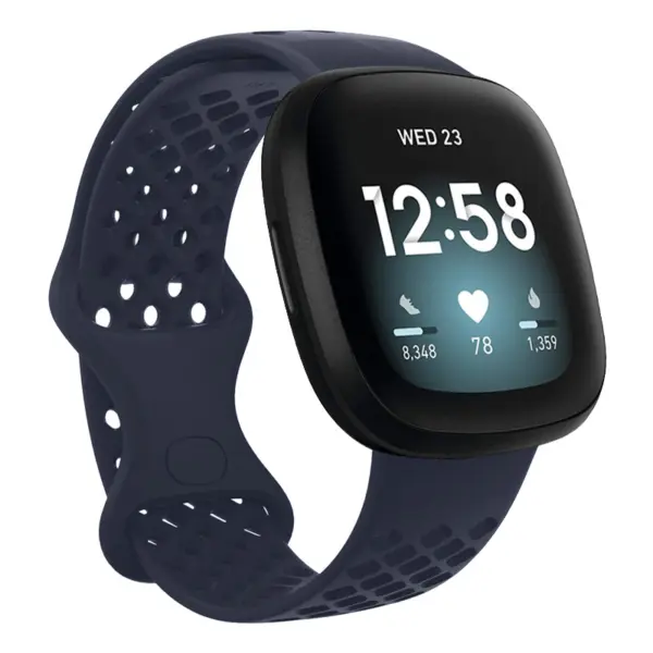 Fb.r53.5 Main Navy Blue StrapsCo Perforated Silicone Rubber Infinity Watch Band Strap For Fitbit Versa 3 & Fitbit Sense