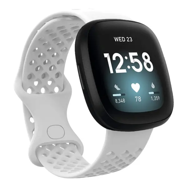 Fb.r53.22 Main White StrapsCo Perforated Silicone Rubber Infinity Watch Band Strap For Fitbit Versa 3 & Fitbit Sense