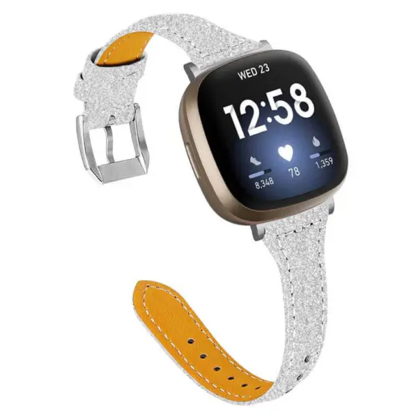 fb.l37.ss2 Main Silver Sparkles StrapsCo Slim Narrow Genuine Leather Watch Band Strap for Fitbit