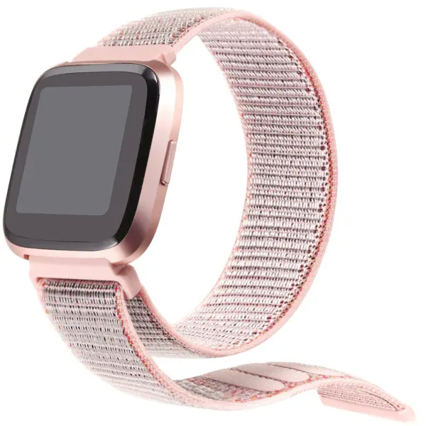 Fb.ny4.13.7 Angle Pink & Grey StrapsCo Woven Nylon Watch Band Strap For Fitbit Versa