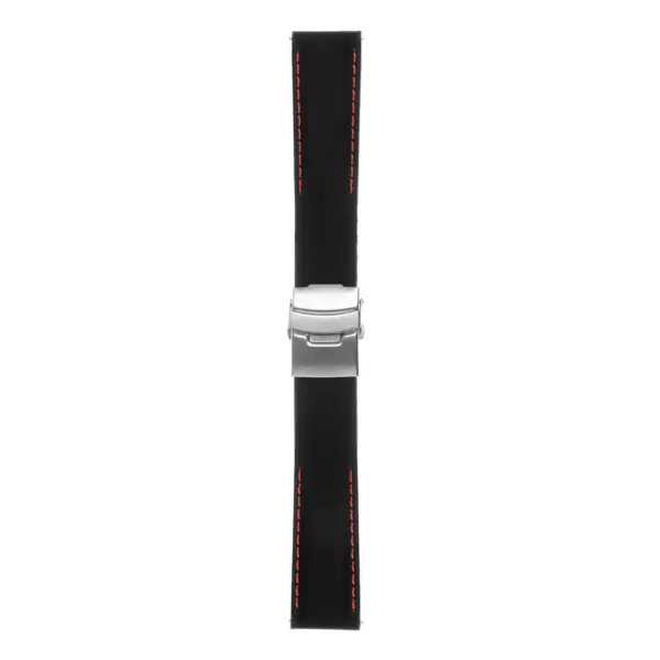 Pu12.1.6 Silcone Rubber Strap In Black W Red Stitching 3