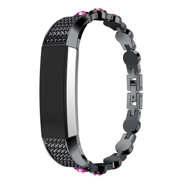 Fb.m44.mb.13 Elegant Bracelet With Rhinestones For Fitbit Alta & Alta HR In Black With Pink Stones