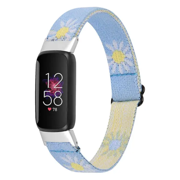 fb.ny40.d4 Main Flower Power Baby Blue StrapsCo Patterned Nylon Strap for Fitbit Luxe Nylon