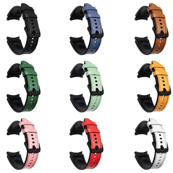 s.l1 All Color StrapsCo Genuine Leather Silicone Hybrid Strap for Samsung Galaxy Watch 4 Rubber Band