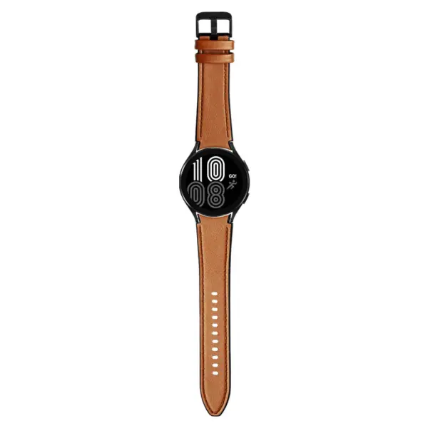 s.l1.2 Main Brown StrapsCo Genuine Leather Silicone Hybrid Strap for Samsung Galaxy Watch 4 Rubber Band